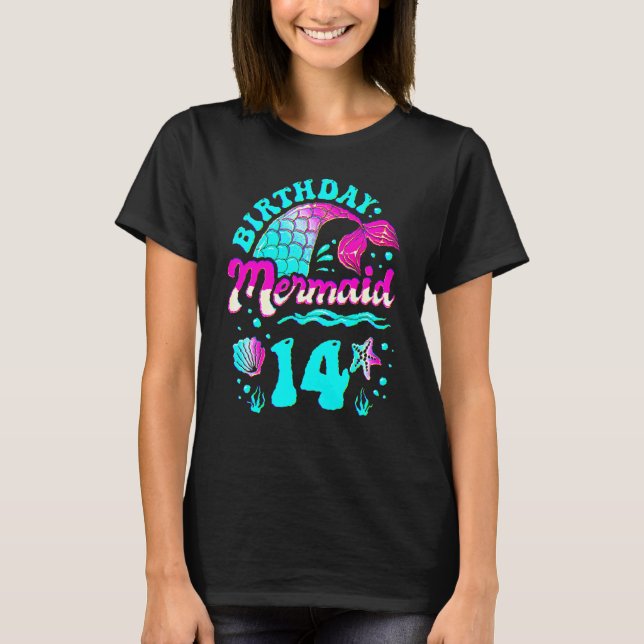 14th Birthday Mermaid 14 Years Ocean Theme Party F T-Shirt (Front)