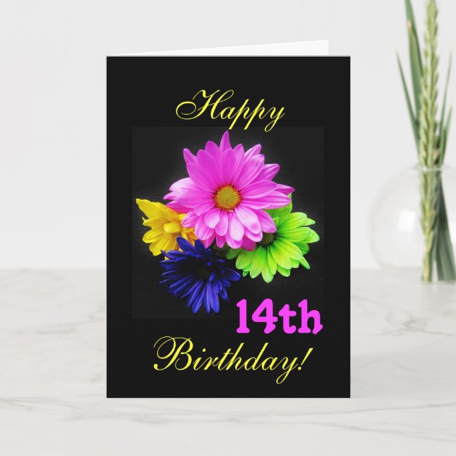 14th Birthday Neon daisies Card (Front)