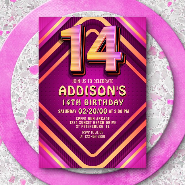 14th Birthday Neon Invitation (Creator Uploaded)