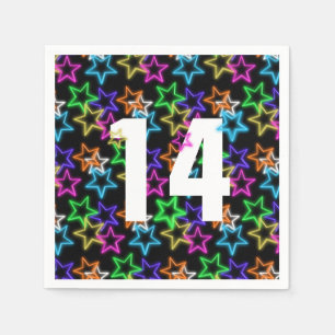 14th Birthday Neon Stars On Black Napkin