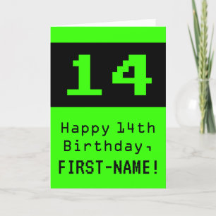14th Birthday: Nerdy / Geeky Style "14" and Name Card