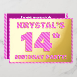 14th Birthday Party — Bold, Fun, Pink Stripes # 14