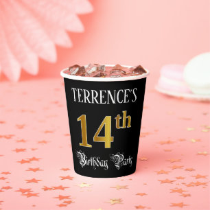 14th Birthday Party — Fancy Script, Faux Gold Lo Paper Cups