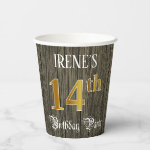14th Birthday Party — Faux Gold & Faux Wood Looks Paper Cups