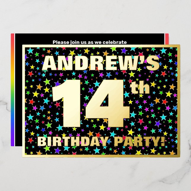 14th Birthday Party — Fun, Colourful Stars Pattern (Front/Back)
