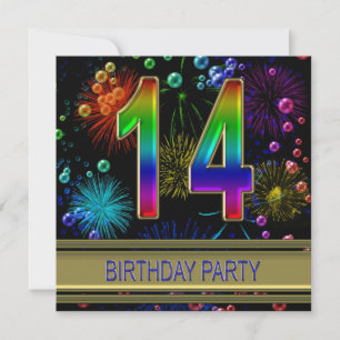 14th Birthday party Invitation with bubbles