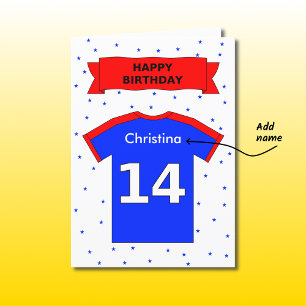 14th birthday personalised sports shirt card