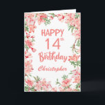 14th Birthday Pink Peach Peonies Watercolor Floral Card<br><div class="desc">14th Birthday Pink Peach Peonies Watercolor Floral Birthday Card. For further customisation,  please click the "Customise it" button and use our design tool to modify this template.</div>