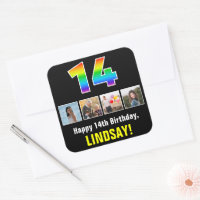 14th Birthday: Rainbow “14”; Custom Photos & Name