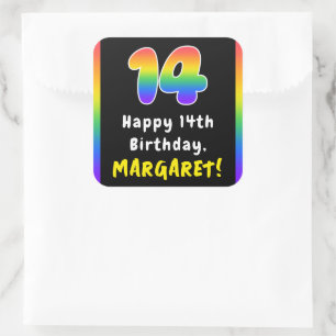 14th Birthday: Rainbow Spectrum # 14, Custom Name Square Sticker