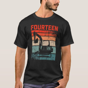 14th Birthday Retro Excavator Construction Vehicle T-Shirt