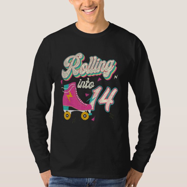 14th Birthday Roller Skates Rolling Into 14 Years  T-Shirt (Front)