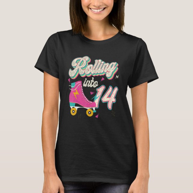 14th Birthday Roller Skates Rolling Into 14 Years  T-Shirt (Front)