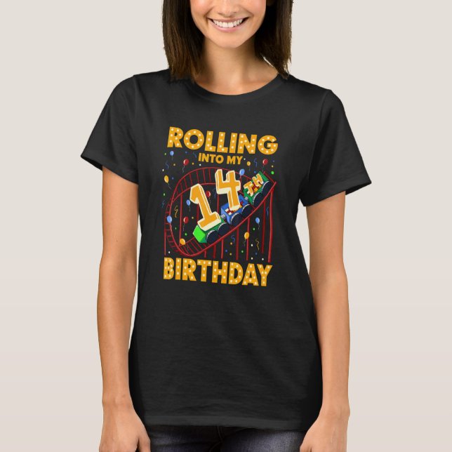 14th Birthday Rollercoaster Amusement Park Birthda T-Shirt (Front)