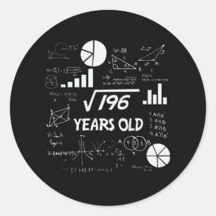 14th Birthday Square Root Math 14 Years Old Bday Classic Round Sticker