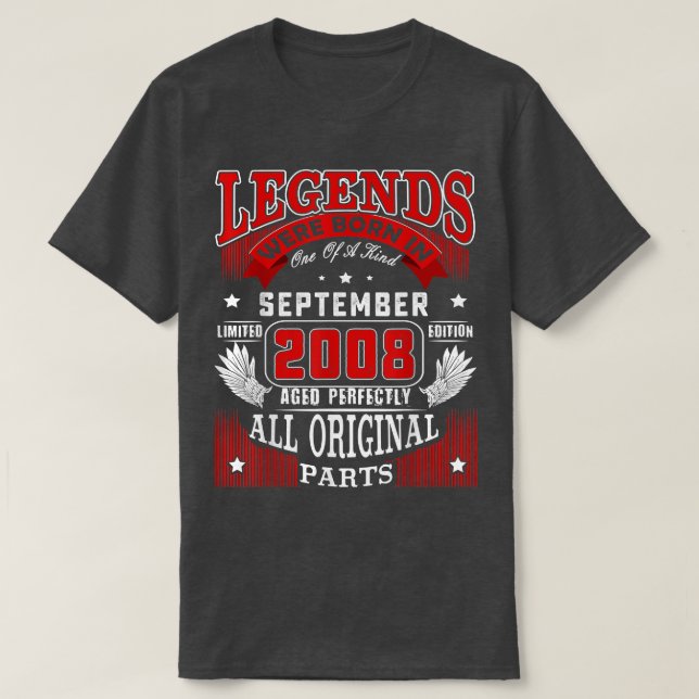 14th Birthday Tee Legends Born In September 2008 1 (Design Front)