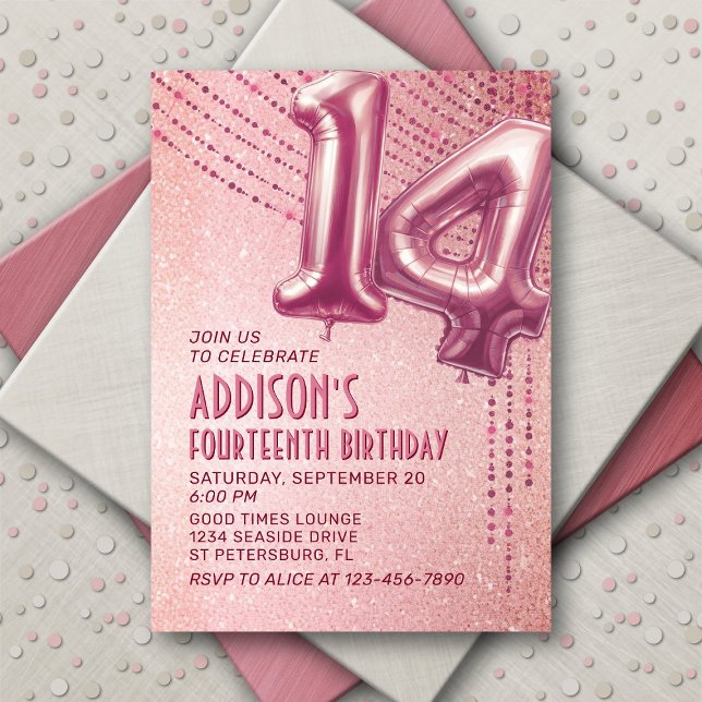 14th Birthday Teen Girl Rose Gold Invitation (Creator Uploaded)