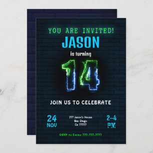 14th Boy Birthday Invitation