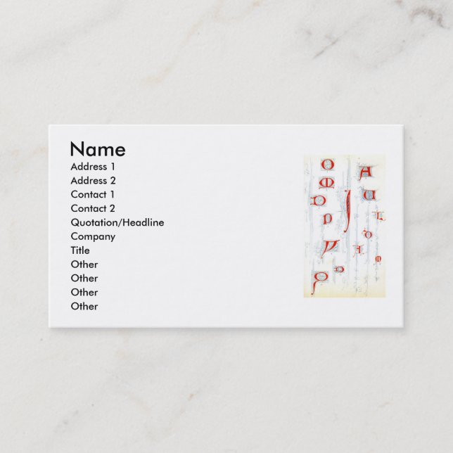 14th Century Alphabet Business card (Front)