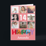 14th Happy Birthday Photo Collage Modern Pink Card<br><div class="desc">14th Happy Birthday Photo Collage Modern Pink Card with personalised name. For further customisation,  please click the "Customise it" button and use our design tool to modify this template.</div>