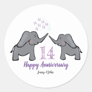 14th ivory wedding anniversary cute elephant classic round sticker