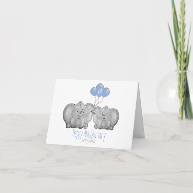 14th ivory wedding anniversary elephant card (Front)