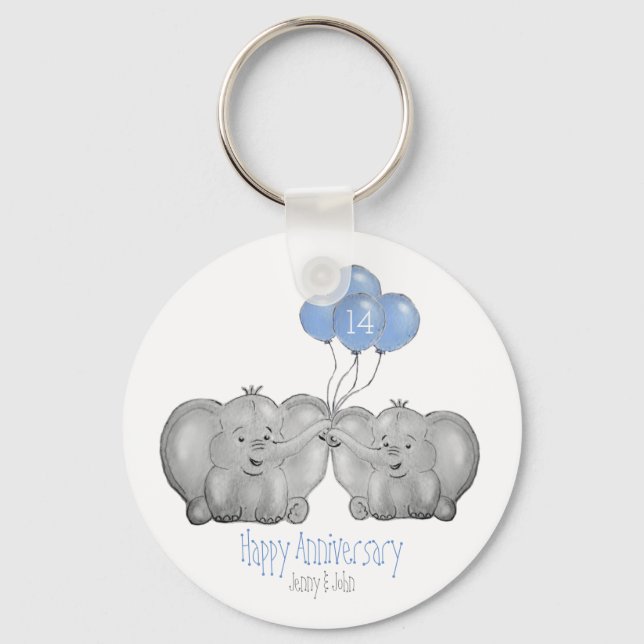 14th ivory wedding anniversary elephant gift key ring (Front)