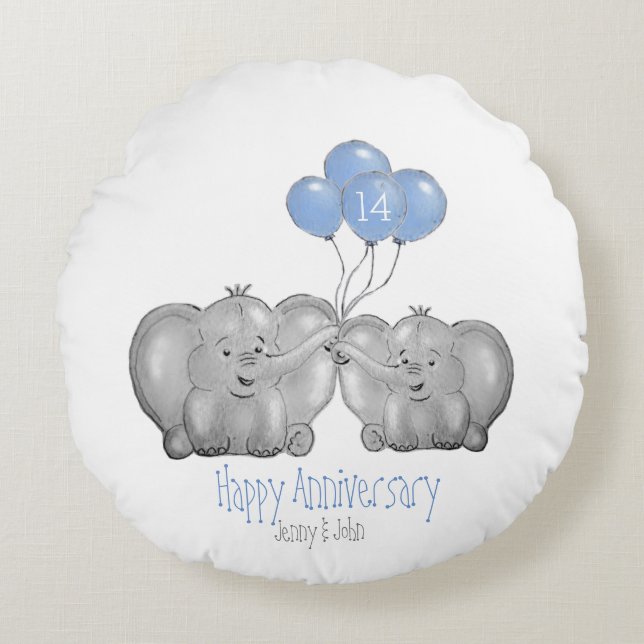 14th ivory wedding anniversary elephant gift round cushion (Front)