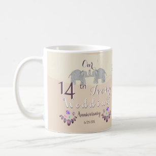 14th Ivory Wedding Anniversary Elephants & Opals  Coffee Mug