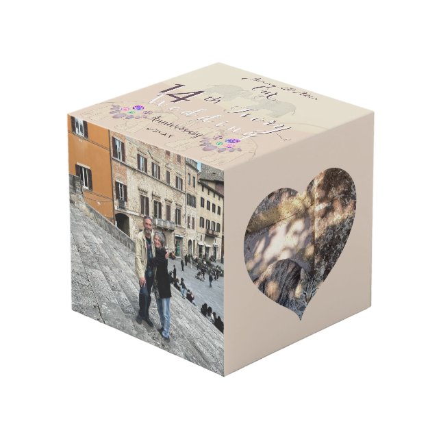 14th Ivory Wedding Anniversary Photo Cube (Front Angled)