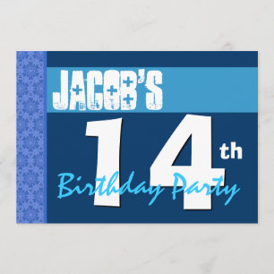 14th Modern Blue Star Pattern Teen Birthday Invitation