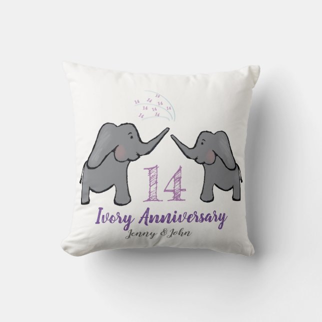 14th purple ivory elephant anniversary cushion (Front)
