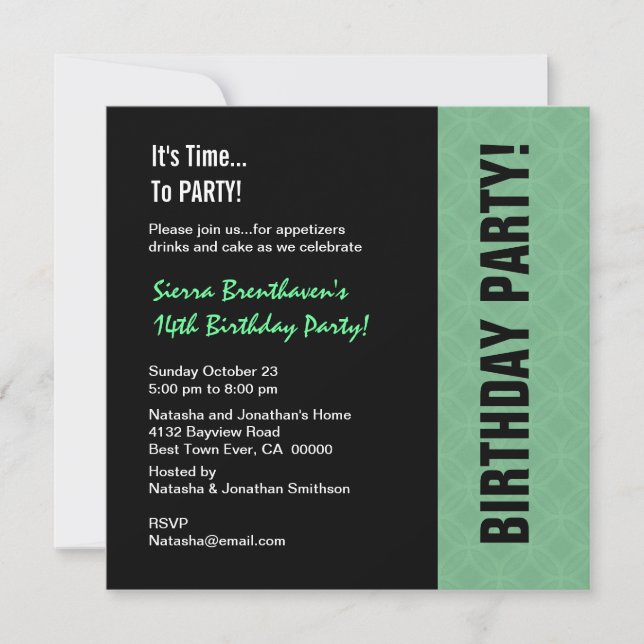 14th Teen Birthday Modern Mint and Black W746 Invitation (Front)