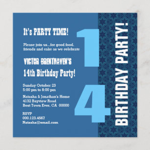14th TEEN Birthday Modern Navy Blue Stars T7A Invitation