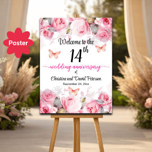 14th Wedding Anniversary Blush Roses Welcome Poster