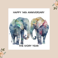 14th wedding anniversary card elephant
