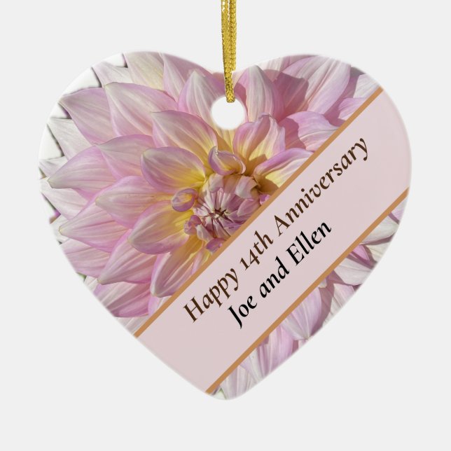 14th Wedding Anniversary, Ceramic Tree Decoration (Front)