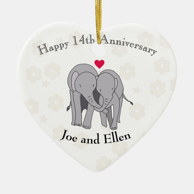 14th Wedding Anniversary, Ivory Anniversary Ceramic Tree Decoration (Front)