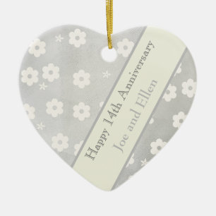 14th Wedding Anniversary, Ivory Anniversary Ceramic Tree Decoration