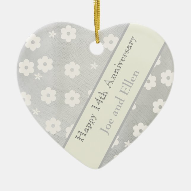 14th Wedding Anniversary, Ivory Anniversary Ceramic Tree Decoration (Front)