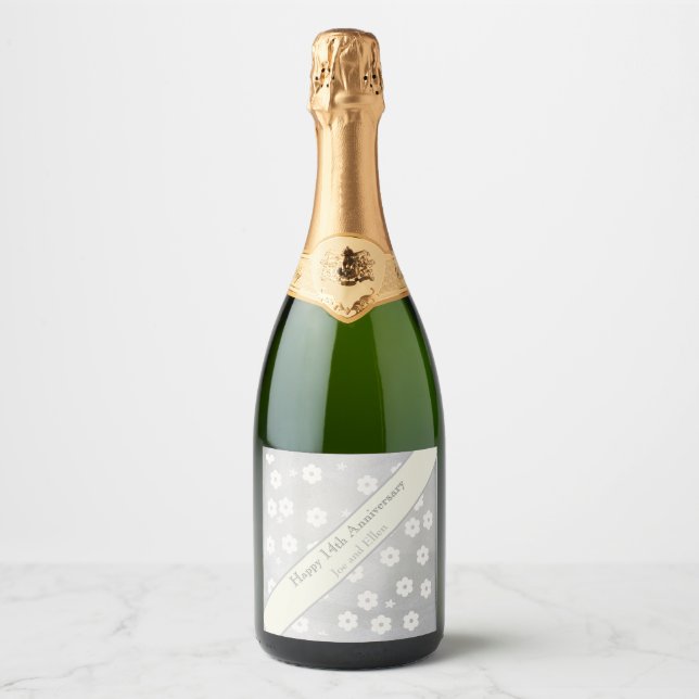 14th Wedding Anniversary, Ivory Anniversary Sparkling Wine Label (Front)