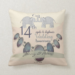 14th Wedding Anniversary Opals & Elephants Ivory Cushion