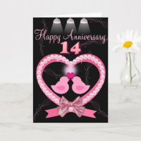 14th Wedding Anniversary Pink Heart Love Birds