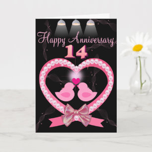 14th Wedding Anniversary Pink Heart Love Birds Card