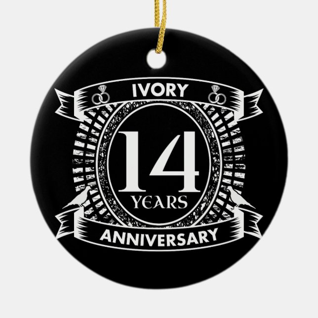 14TH wedding IVORY anniversary Ceramic Tree Decoration (Front)