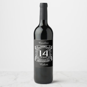 14TH wedding IVORY anniversary Wine Label