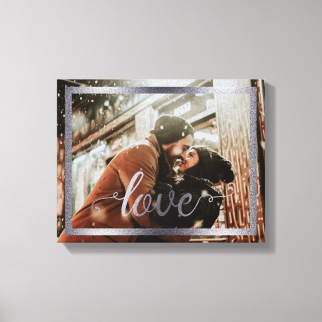 14x11 Love Typography with Silver Frame Canvas Print (Front)