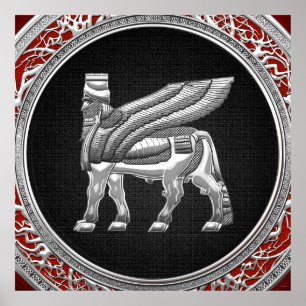 [150] Babylonian Winged Bull [Silver] [3D] Poster
