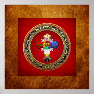[150] Rosy Cross (Rose Croix) on Red & Gold Poster