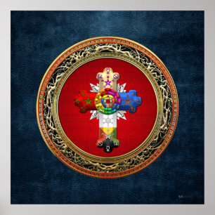 [150] Rosy Cross (Rose Croix) on Red & Gold Poster